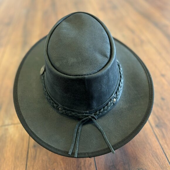 Distressed Foldable Leather Hat Cowboy Unisex Real Leather - Picture 11 of 12